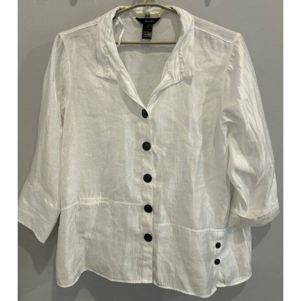 Ali Miles White Shine Button Front Lightweight Lagenlook Jacket Size 2X